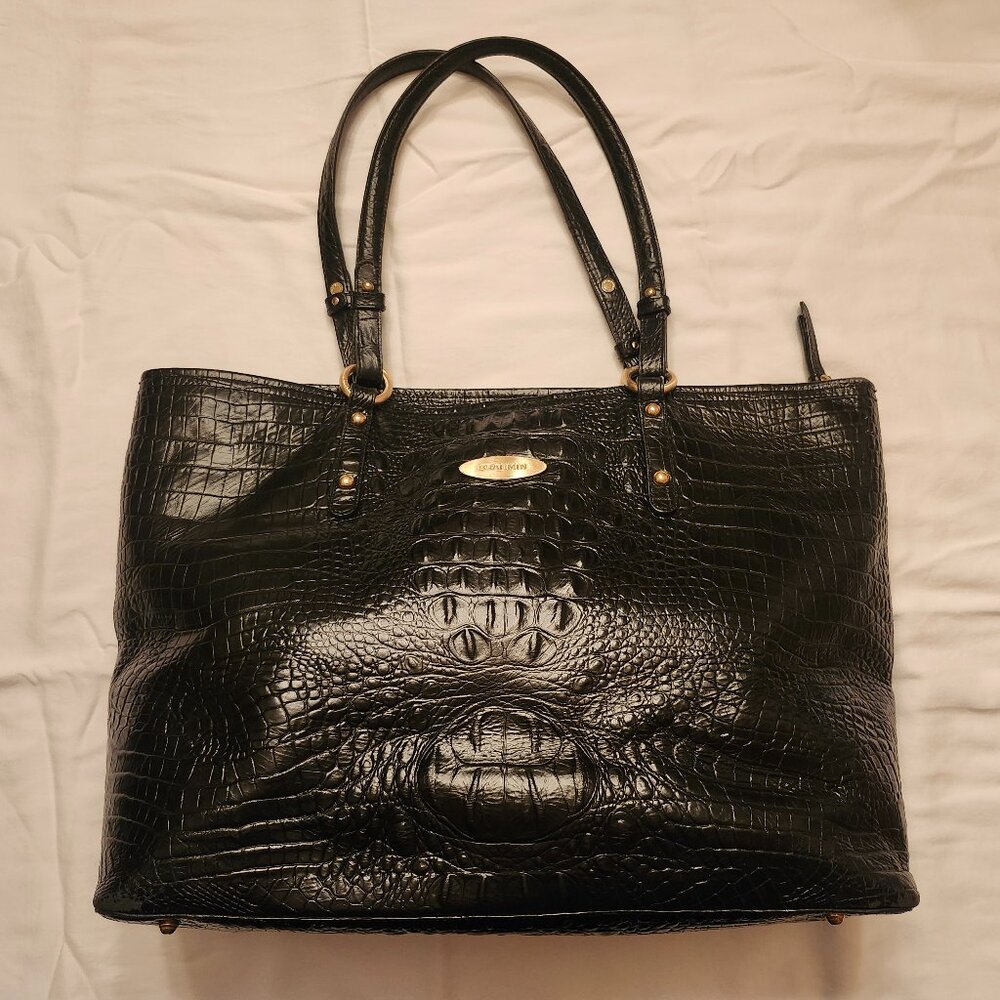 Brahmin Black Croc-Embossed Leather Tote